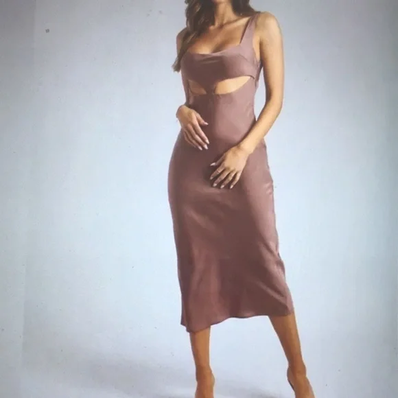 Meshki Dresses New Meshki Ava Satin Cutout Midi Slip Dress